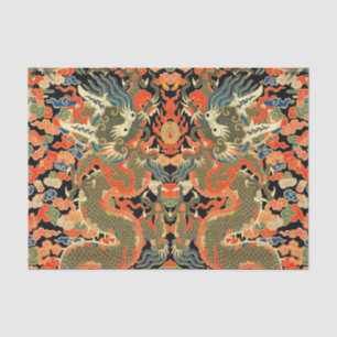 Oude Chinese Draak Textielprint Aziatische Kunst Tissuepapier
