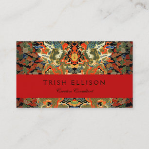 Oude Chinese Draak Textielprint Aziatische Kunst Visitekaartje
