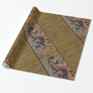 Oude Chinese Draak Zijde Borduurpatroon Cadeaupapier