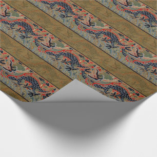 Oude Chinese Draak Zijde Borduurpatroon Cadeaupapier