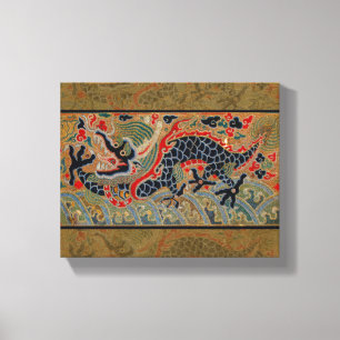 Oude Chinese Draak Zijde Borduurpatroon Canvas Afdruk