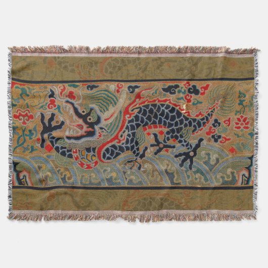 Oude Chinese Draak Zijde Borduurpatroon Deken (Voorkant)