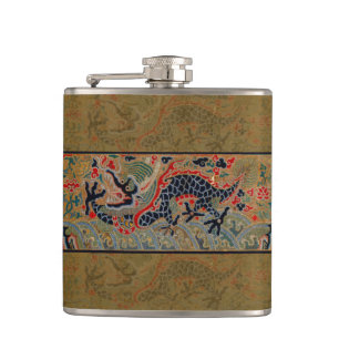 Oude Chinese Draak Zijde Borduurpatroon Heupfles