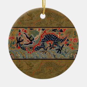 Oude Chinese Draak Zijde Borduurpatroon Keramisch Ornament
