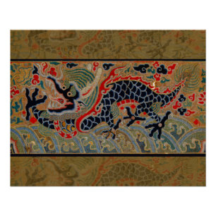 Oude Chinese Draak Zijde Borduurpatroon Poster
