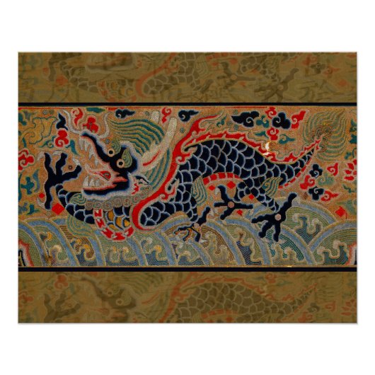 Oude Chinese Draak Zijde Borduurpatroon Poster (Voorkant)