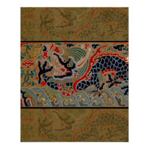 Oude Chinese Draak Zijde Borduurpatroon Poster