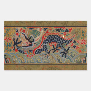 Oude Chinese Draak Zijde Borduurpatroon Rechthoekige Sticker