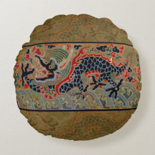 Oude Chinese Draak Zijde Borduurpatroon Rond Kussen