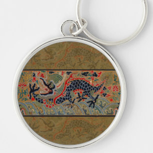 Oude Chinese Draak Zijde Borduurpatroon Sleutelhanger