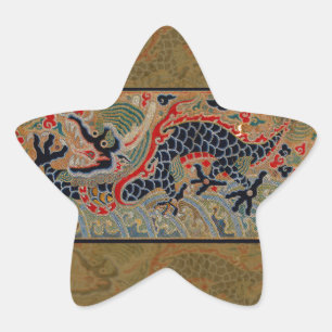 Oude Chinese Draak Zijde Borduurpatroon Ster Sticker