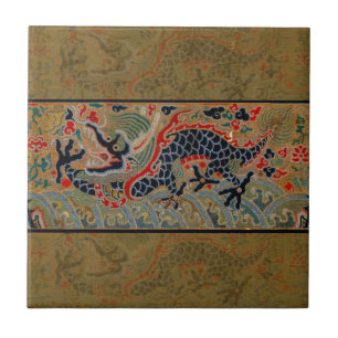 Oude Chinese Draak Zijde Borduurpatroon Tegeltje