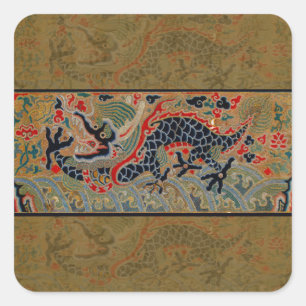 Oude Chinese Draak Zijde Borduurpatroon Vierkante Sticker