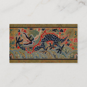 Oude Chinese Draak Zijde Borduurpatroon Visitekaartje