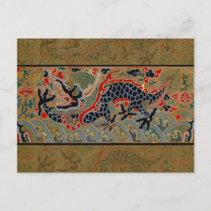 Oude Chinese Draak Zijde Borduurwerk Patroon Briefkaart