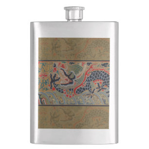 Oude Chinese Draak Zijde Borduurwerk Patroon Heupfles