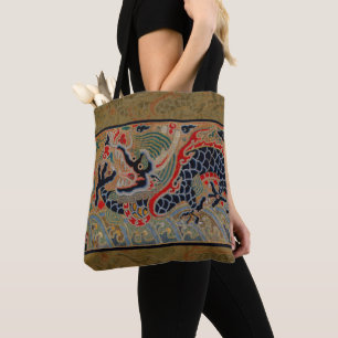 Oude Chinese Draak Zijde Borduurwerk Patroon Tote Bag