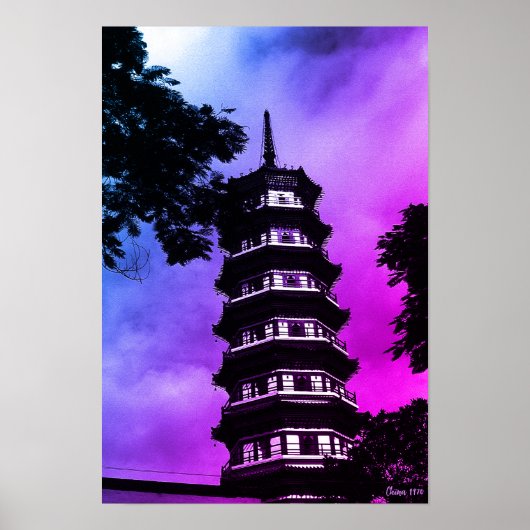 Oude Chinese Kanton de bloemrijke pagode Poster (Voorkant)