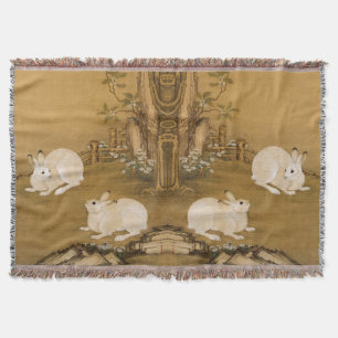 Oude Chinese Kunst Twee Witte Konijnen Schilderij Deken