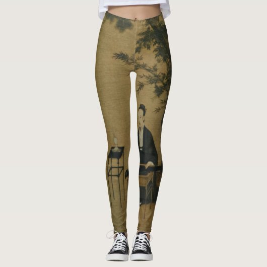Oude Chinese kunst van de muzikant in oude kleuren Leggings (Voorkant)