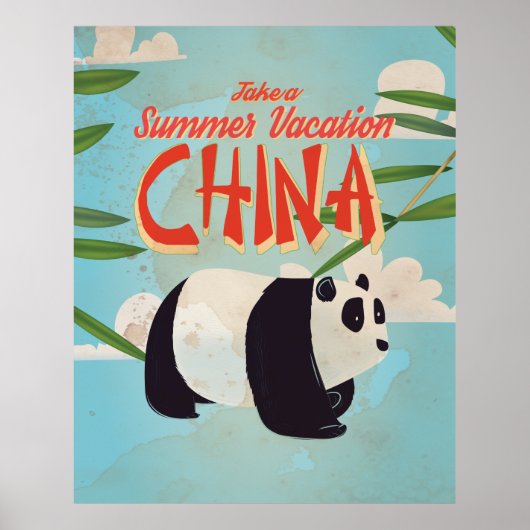 Oude Chinese Panda Vakantieposter Poster (Voorkant)
