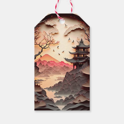 Oude Chinese Scène Papierknip Geschenklabel Cadeaulabel (Voorkant)
