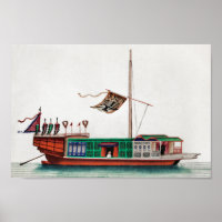 Oude chinese schilderij van een rivierreizigersjun