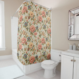 Oude chintz bloeiend bloempatroon douchegordijn
