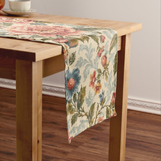 Oude chintz bloeiend bloempatroon korte tafelloper