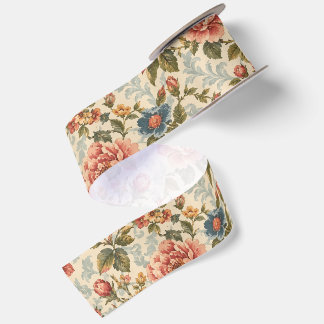 Oude chintz bloeiend bloempatroon satijnen lint