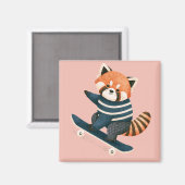 Oude Chique Rode Panda Wasbeer Skateboarden Magneet (Voorkant / Achterkant)