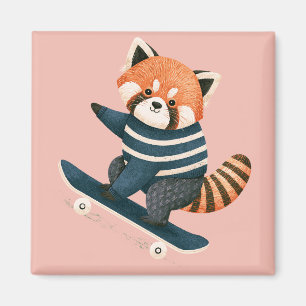 Oude Chique Rode Panda Wasbeer Skateboarden Magneet