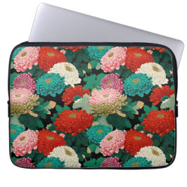 Oude Chrysanten Kleurrijk Bloemmotief Laptop Sleeve