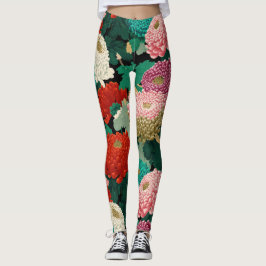 Oude Chrysanthemum Bloemen Botanisch Patroon Leggings