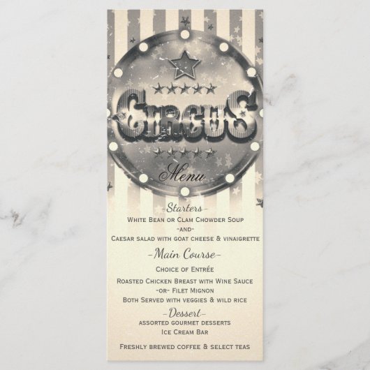 Oude Circus Gestreepte Strepen Aangepast Feestmenu Menu (Voorkant)