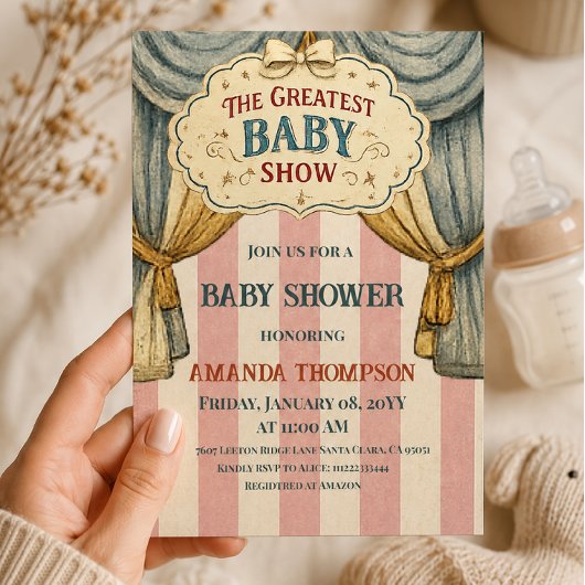 Oude circus grootste baby show baby shower kaart