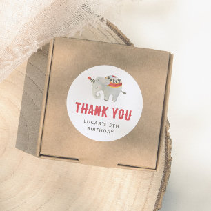 Oude Circus Olifant Jongens Verjaardag Bedankt Ronde Sticker