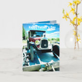 Oude Citroen Auto op Trailer in Frankrijk Vaderdag Kaart (Gele Bloem)