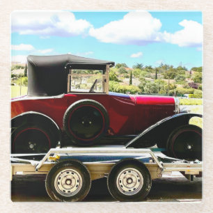 Oude citroenauto op een aanhangwagen in Frankrijk Glazen Onderzetter