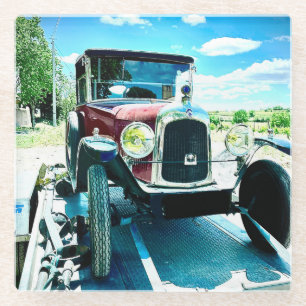 Oude citroenauto op een aanhangwagen in Frankrijk Glazen Onderzetter