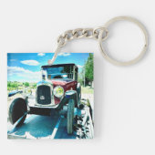 Oude citroenauto op een aanhangwagen in Frankrijk Sleutelhanger (Achterkant)