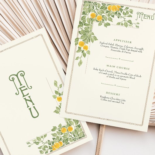 Oude Citrus Art Nouveau Trouw Menukaart Kaart