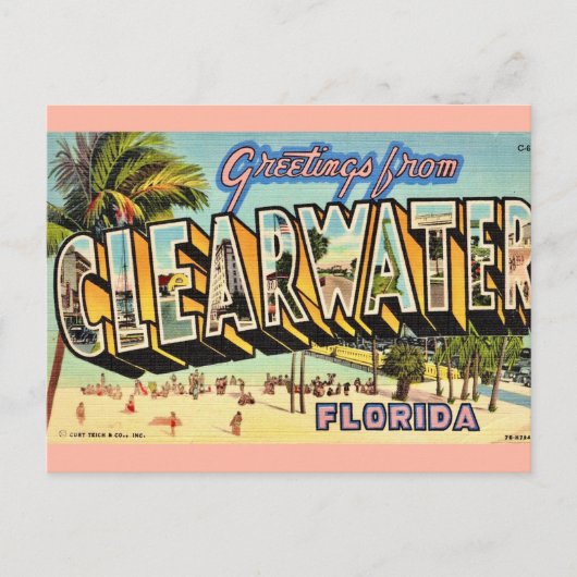 Oude Clearwater Florida Briefkaart (Voorkant)