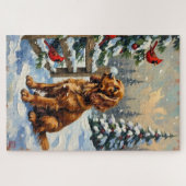 Oude Cocker Spaniel en Kardinalen Kerstmis Legpuzzel (Horizontaal)