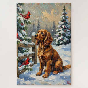 Oude Cocker Spaniel en Kardinalen Kerstmis Legpuzzel