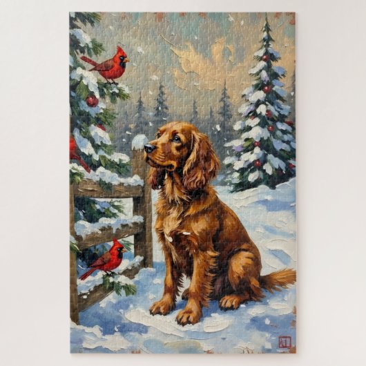 Oude Cocker Spaniel en Kardinalen Kerstmis Legpuzzel (Verticaal)