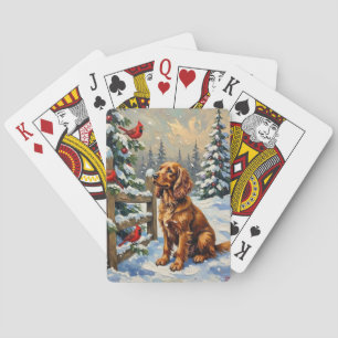 Oude Cocker Spaniel en Kardinalen Kerstmis Pokerkaarten