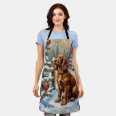 Oude Cocker Spaniel en Kardinalen Kerstmis Schort (Gedragen)