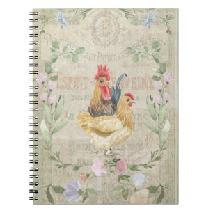 Oude collage – hanen en bloemen  notitieboek