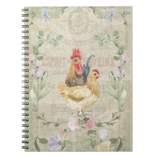 Oude collage – hanen en bloemen notitieboek (Voorkant)